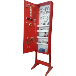 Number One - Demonte - Çok Amaçlı - Ayaklı - Aynalı Hediyelik Çok Amaçlı Takı Dolabı - Kırmızı