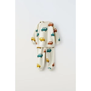 Erkek Çocuk Pamuklu Araba Desenli Sweatshirt ve Eşofman Altı Alt-Üst Takım - Günlük Takım