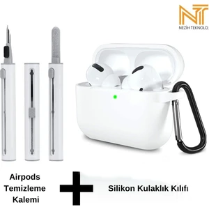 Airpods Pro 2. Nesil Uyumlu Yüksek Kalite Liquid Silikon Tıpalı Kılıf ve Elektronik Temizleme Kalemi