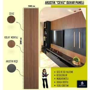 100X240 Ceviz Renk 3D Akustik Ahşap Duvar Paneli