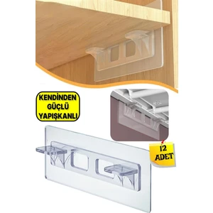 Kuvvetli Yapışkanlı Şeffaf Raf Tutacağı Ayağı 12 Li Destek Aparatı