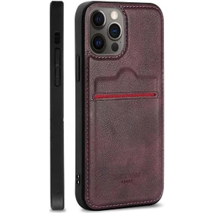 Apple iPhone 11 Pro Max Kartlıklı Rich Boss Lüx Deri Kılıf Koyu Kırmızı