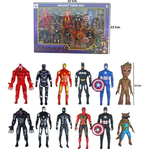 Brother Toys 12'li Süper Kahraman Seti Örümcek Adam Hulk Kara Panter Batman Demir Adam Venom 12 Cm.