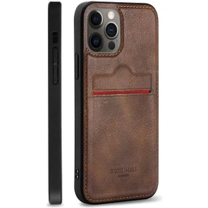 Apple iPhone 11 Pro Max Kartlıklı Rich Boss Lüx Deri Kılıf Koyu Kahverengi