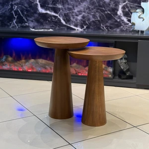 Üst Kalite 2'li Mantar Yan Sehpa (Büyük ve Orta Boy) - Ceviz