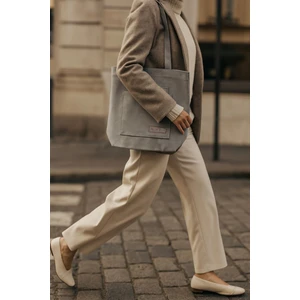 Çok Amaçlı Premium Life Baskılı Açık Gri Nokta Desenli Orta Boy Kanvas El ve Omuz Çantası