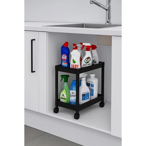 Flex Elite Pro 2 Katlı Siyah Tekerlekli Çok Amaçlı Banyo & Mutfak Düzenleyici Raf – Evye Altı Deterjanlık