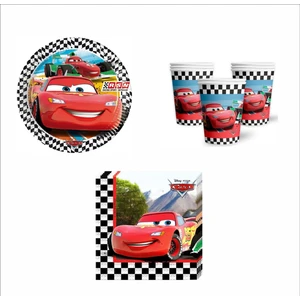 Cars, (Arabalar), Şimşek Mcqueen  8 Adet Tabak, 8 Adet Bardak, 10 Peçete