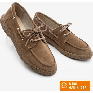 Kadın Hakiki Deri Bağlamalı Loafer Günlük Ayakkabı Enita Camel Süet