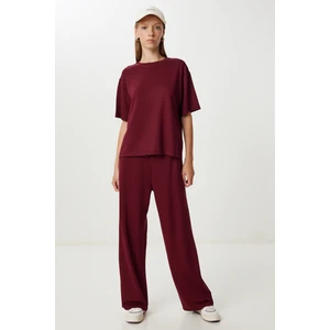 Rahat Esnek Örme Alt-Üst Takım LBY0004 Bordo
