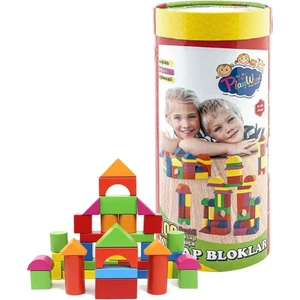 Silindir Kutuda 100 Parça Renkli Ahşap Bloklar