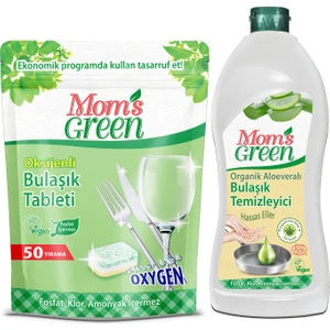 Mom's Green 2'li Set Oksijenli Bulaşık Makinesi Tableti - Bitkisel Bulaşık Temizleyici Aloe Veralı 750 ml