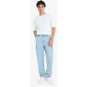 %100 Pamuk Relax Fit Rahat Kesim Düz Paça Kargo Cepli Jean Yıkamalı Pantolon F2381AX25SP