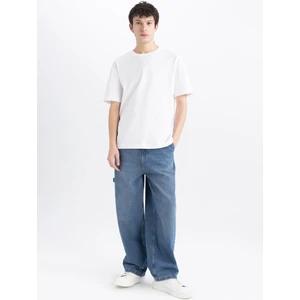 %100 Pamuk Skater Fit Geniş Kalıp Yüksek Bel Geniş Paça Cepli Yıkamalı Jean Pantolon E6336AX25SP