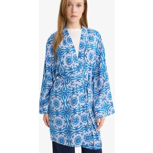 Relax Fit Bisiklet Yaka Desenli Viskon Kimono