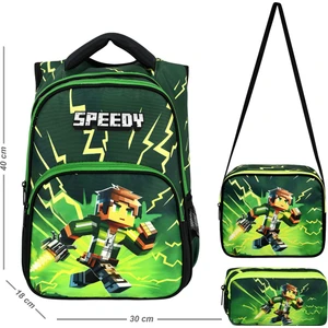 Lisanslı Mycraft Creeper İlkokul Sırt Çantası,Beslenme Çantası Ve 2 Cepli Kalem Kutusu