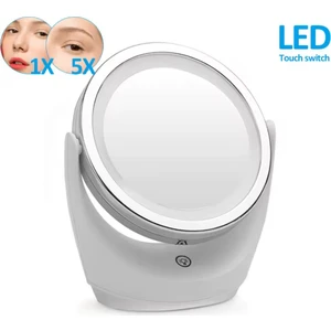 Işıklı Çift Taraflı 16 LED 1x-5x Büyüteçli Pilli Dokunmatik Makyaj Aynası Masaüstü Ayna