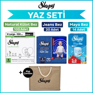 6 Numara Xlarge Natural Gross 100+MAYO Bez 14+Jeans Külot Bez 20+Plaj Çantası