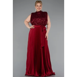 Saten Ateş Pile Uzun Büyük Beden Abiye ABU3341