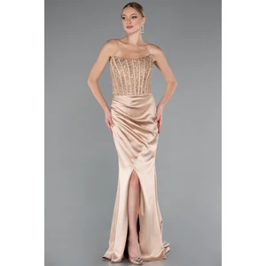 Straplez Balen Korse Uzun Saten Abiye ABU3883