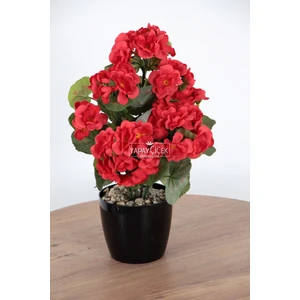 Yapay Çiçek Saksılı Sardunya Çiçeği 30 cm Kırmızı