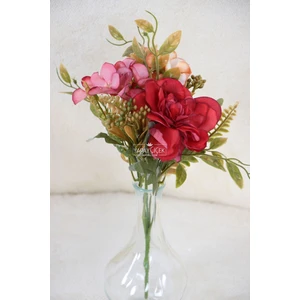 Yapay Mini Garnitürlü Çalı Gülü-Ortanca Demeti Bordo-Kahve