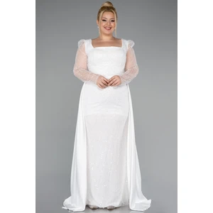 Taşlı Uzun Kol Saten Kuyruklu Büyük Beden Abiye ABU4761