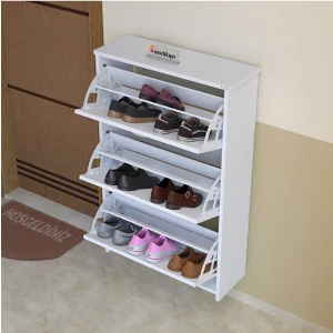 Modilayn MİHRA 72 X 112 X 25,5 cm Düşer Kapaklı 3 Katlı Ayakkabılık -Beyaz