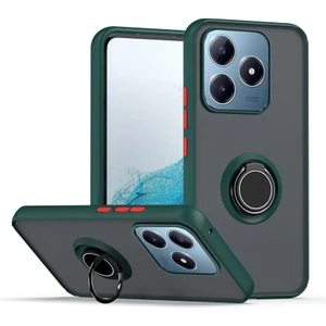 Realme C61 Uyumlu Kılıf Montreal Yüzüklü Mıknatıslı Kamera Korumalı Silikon Koyu Yeşil