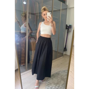 Cepli Beli Lastikli Uzun Poplin Etek