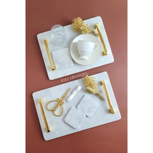 IOA Design Söz / Nişan Seti No.1 - Nişan Tepsisi + Damat Kahvesi Tepsisi + Aksesuarlar - Nergis Altın Kulp