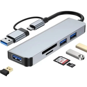 1 To 5 USB Çoklayıcı Hafıza Kart Okyuculu USB Type-C Hub Port Adaptör