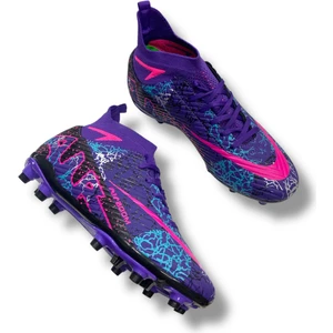 Yeni Model Çoraplı Krampon Siyah Mor Fuşya Desenli