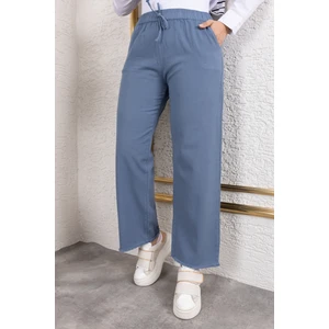 Beli Lastikli Keten Pantolon - Mavi / A0104
