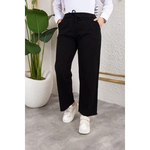 Beli Lastikli Keten Pantolon - Siyah / A0104