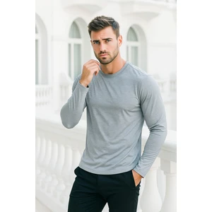Erkek Uzun Kollu Bisiklet Yaka Tişört - %100 Pamuk Basic Relaxed T-Shirt
