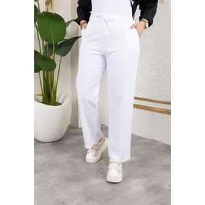 Beli Lastikli Keten Pantolon - Beyaz / A0104