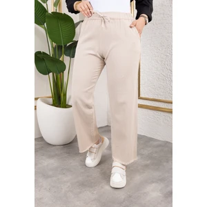 Beli Lastikli Keten Pantolon - Bej / A0104