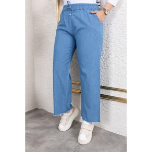 Beli Lastikli Keten Pantolon - Açık Mavi / A0104