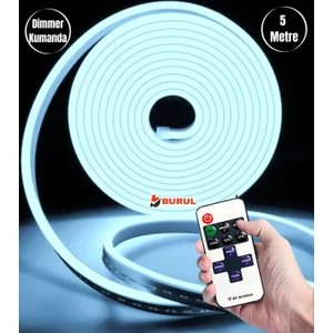 5 Metre Buz Mavisi Işık Esnek Neon LED Şerit Dimmer Kumandalı Dekoratif Aydınlatma Seti SB-6537