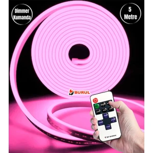 5 Metre Pembe Işık Esnek Neon LED Şerit Dimmer Kumandalı Dekoratif Aydınlatma Seti SB-6537