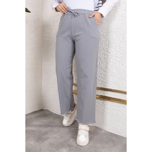 Beli Lastikli Keten Pantolon - Gri / A0104