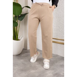 Beli Lastikli Keten Pantolon - Vizon / A0104