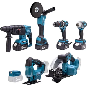 Akülü 7li Set Kırıcı Delici + 450NM Somun Sökme + 13MM Vidalama + Daire Testere + 125MM Avuç Taşlama + Dekupaj Testere + Powerbank ve LED