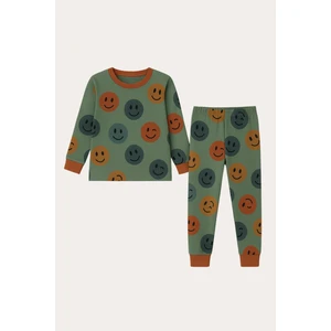 Çocuk Gülen Yüz Desenli Pijama Takımı Yeşil