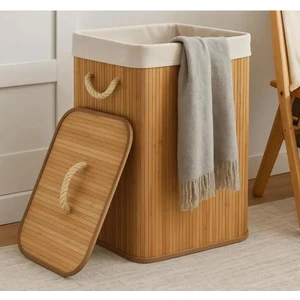Bambu Kirli Çamaşır Sepeti Kare -Katlanabilir Bambu Kirli Çamaşır Sepeti