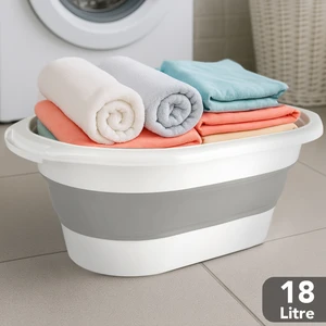 18 Litre Katlanır Çamaşır Sepeti - Katlanabilir Akordiyon Silikon Çamaşır Sepeti