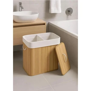 Bambu 2 Bölmeli Kirli Çamaşır Sepeti Dikdörtgen