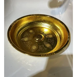 Altın Hamam Tası Pirinç Işlemeli Kurna Tası Gold