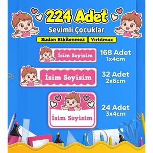 Sevimli Çocuklar Temalı Okul Kreş Kişiye Özel Isim Etiket Seti - Model 616